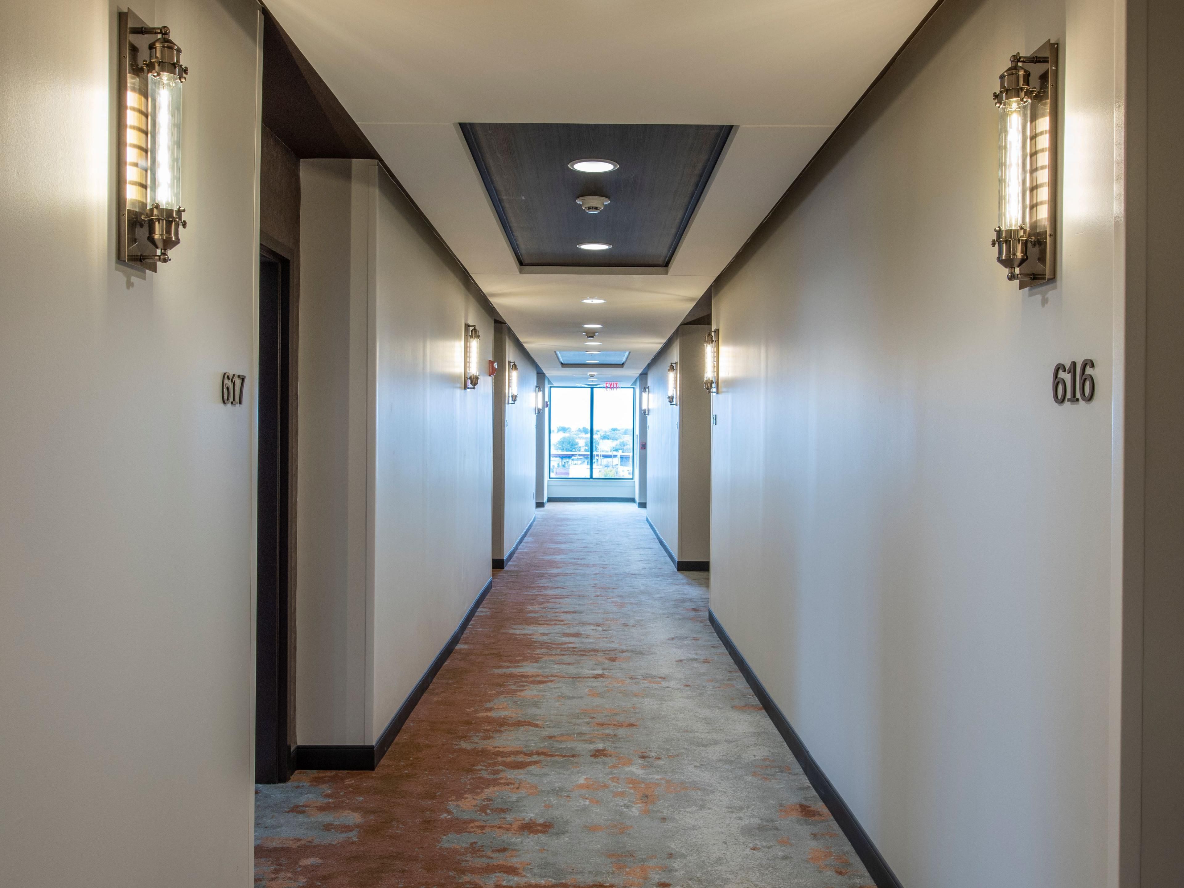 Natural light illuminates customized hallways