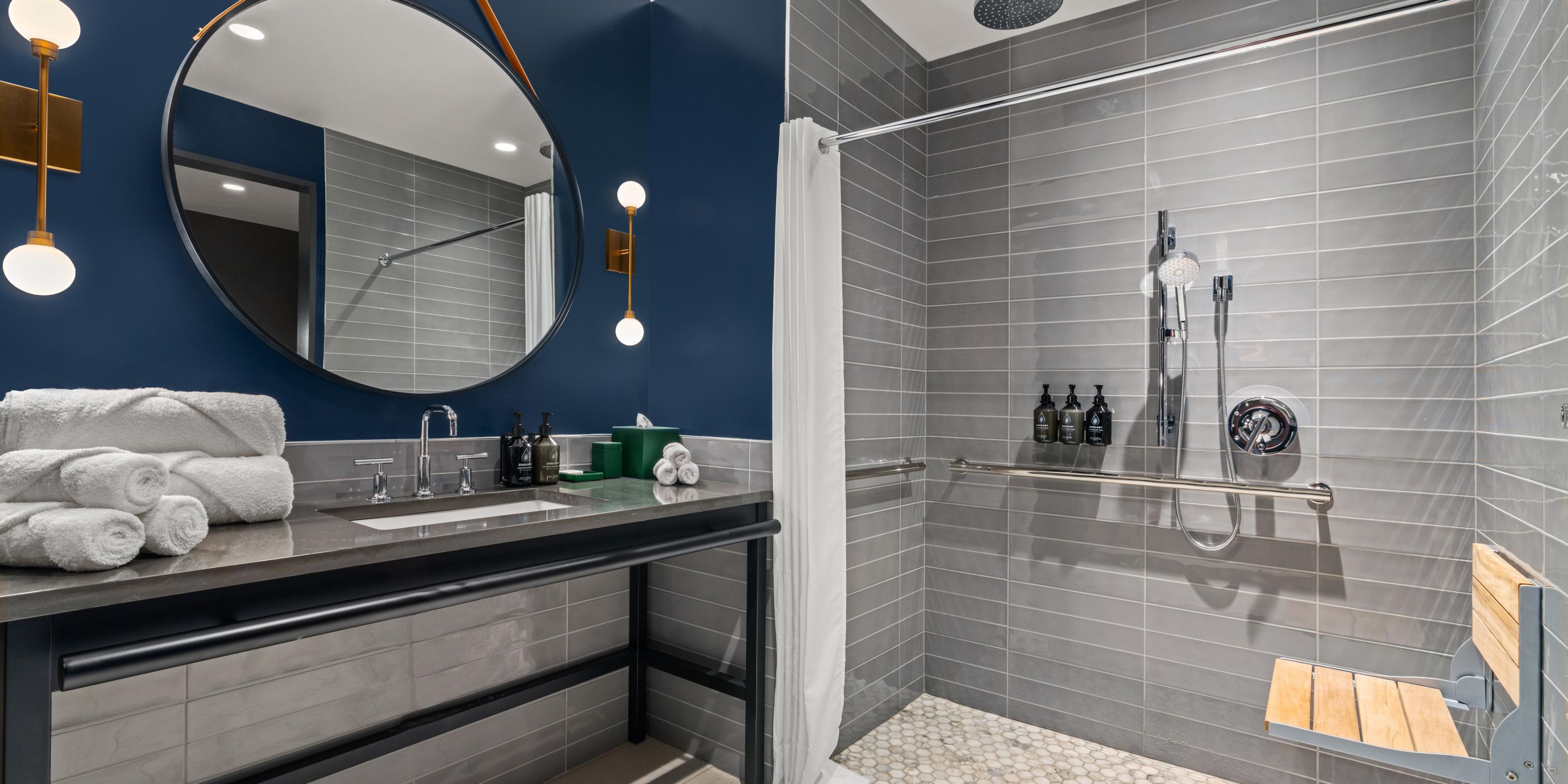 Get ready with ease in our wheelchair accessible bathroom.