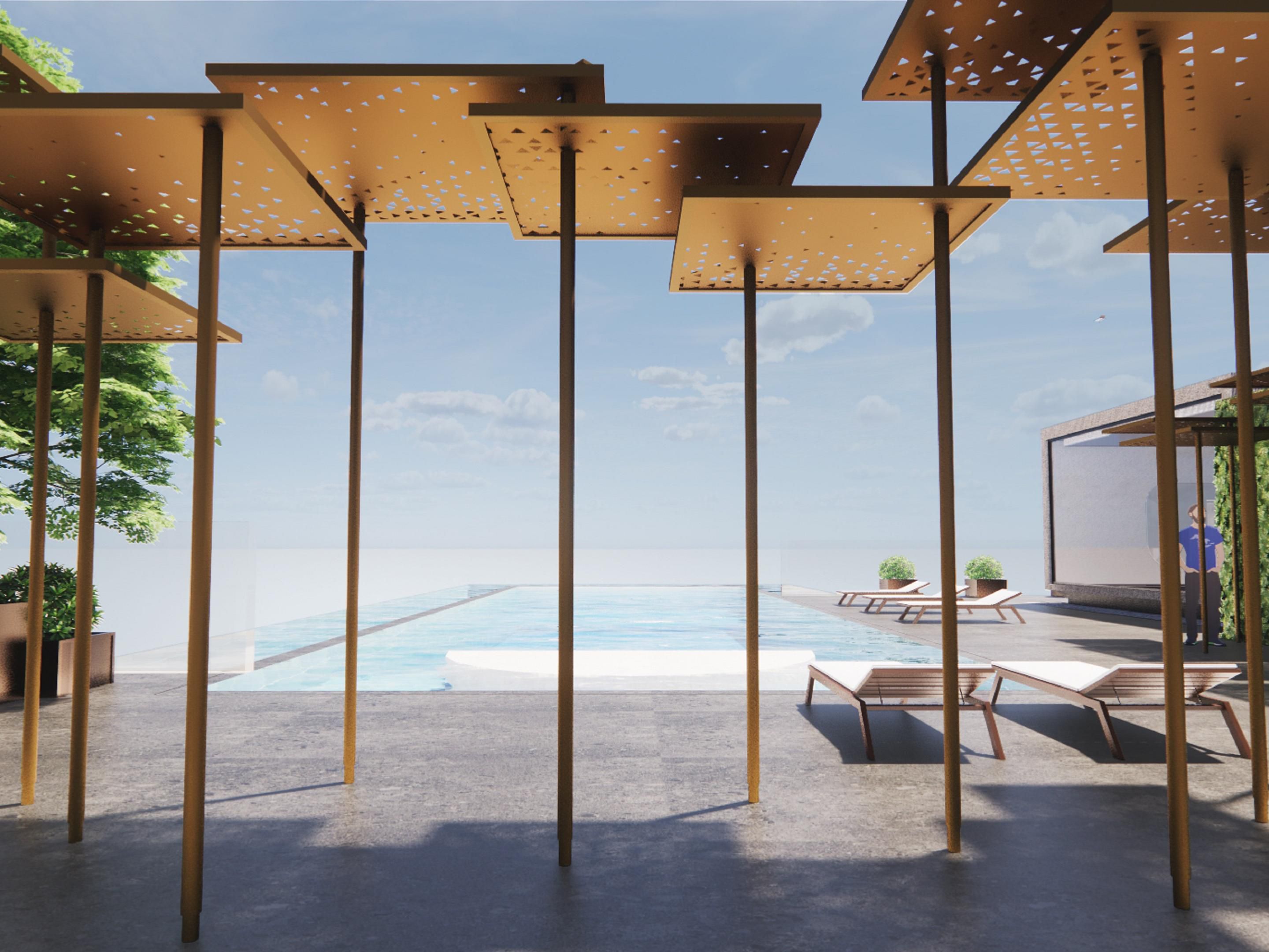 位于25层的露天泳池与城市天际线自然相接，于此可畅游观景，于云水之间铭刻永恒时光。