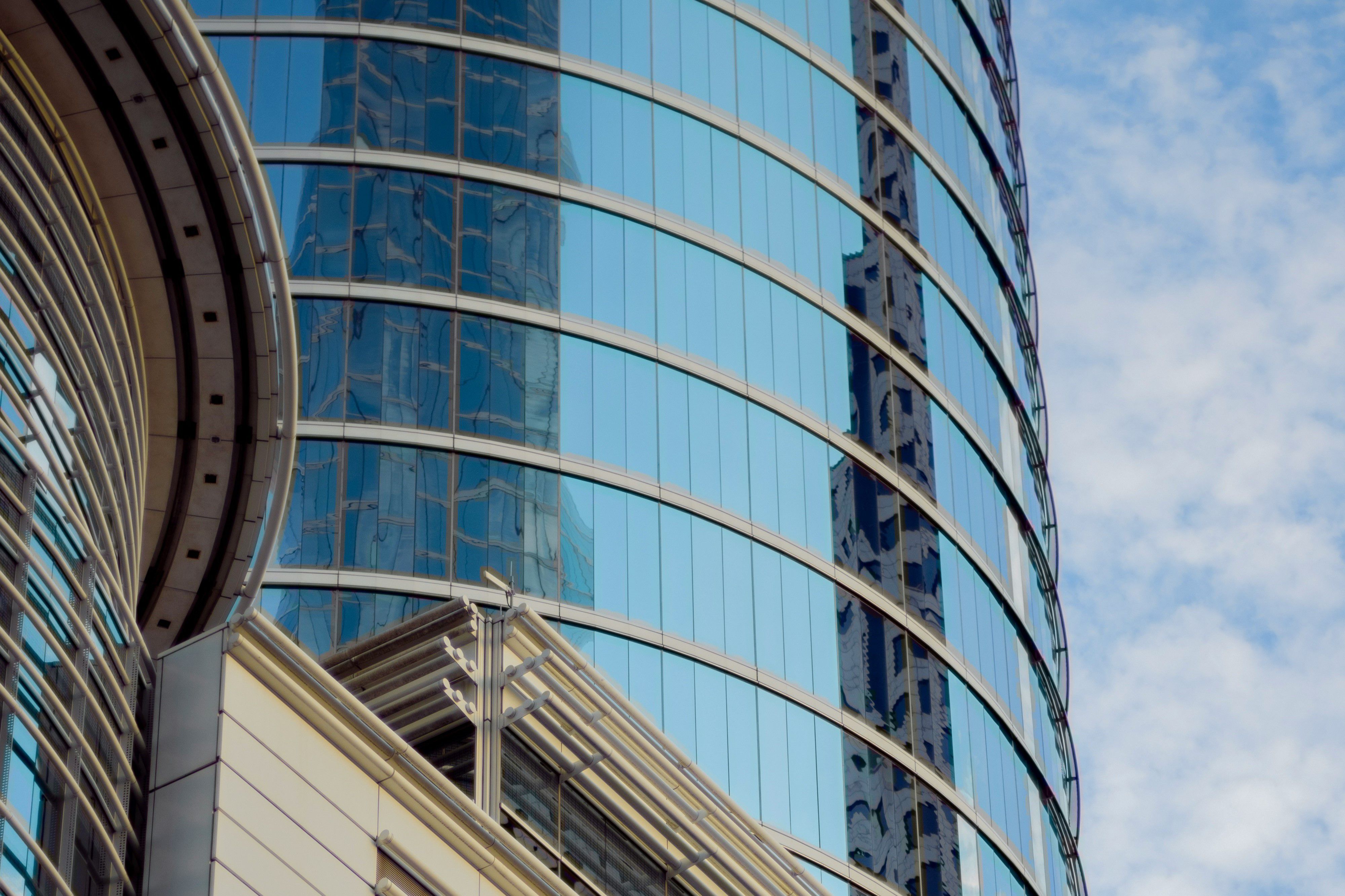 Modern glass facade of Houston's convention center