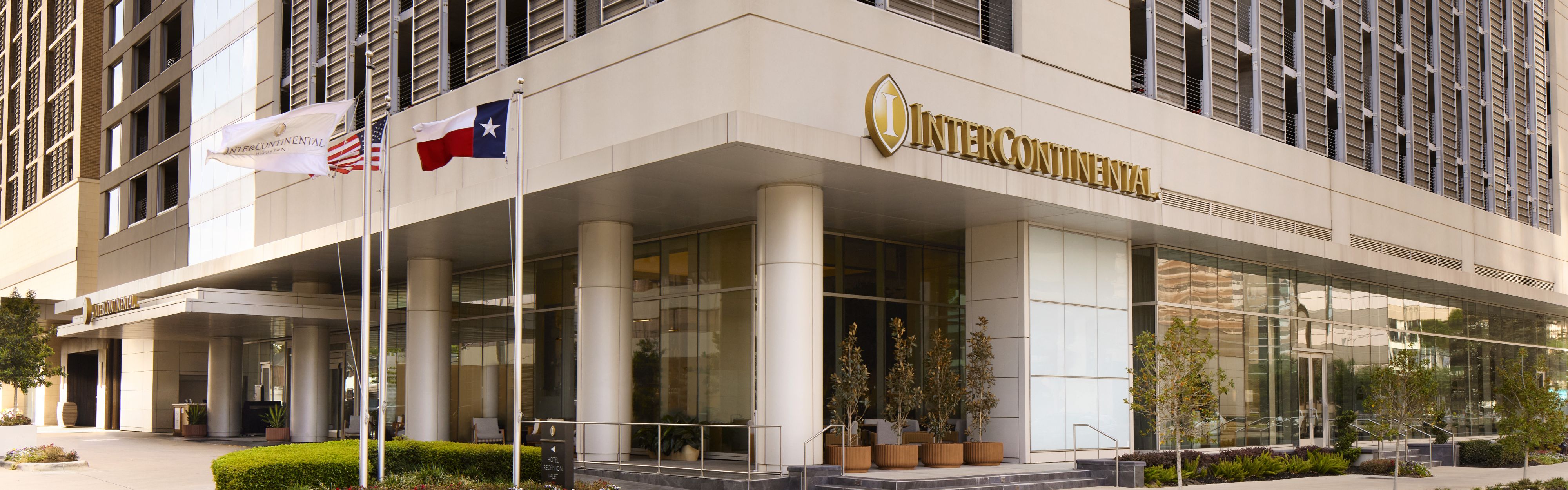 InterContinental Houston hotel entrance with flags