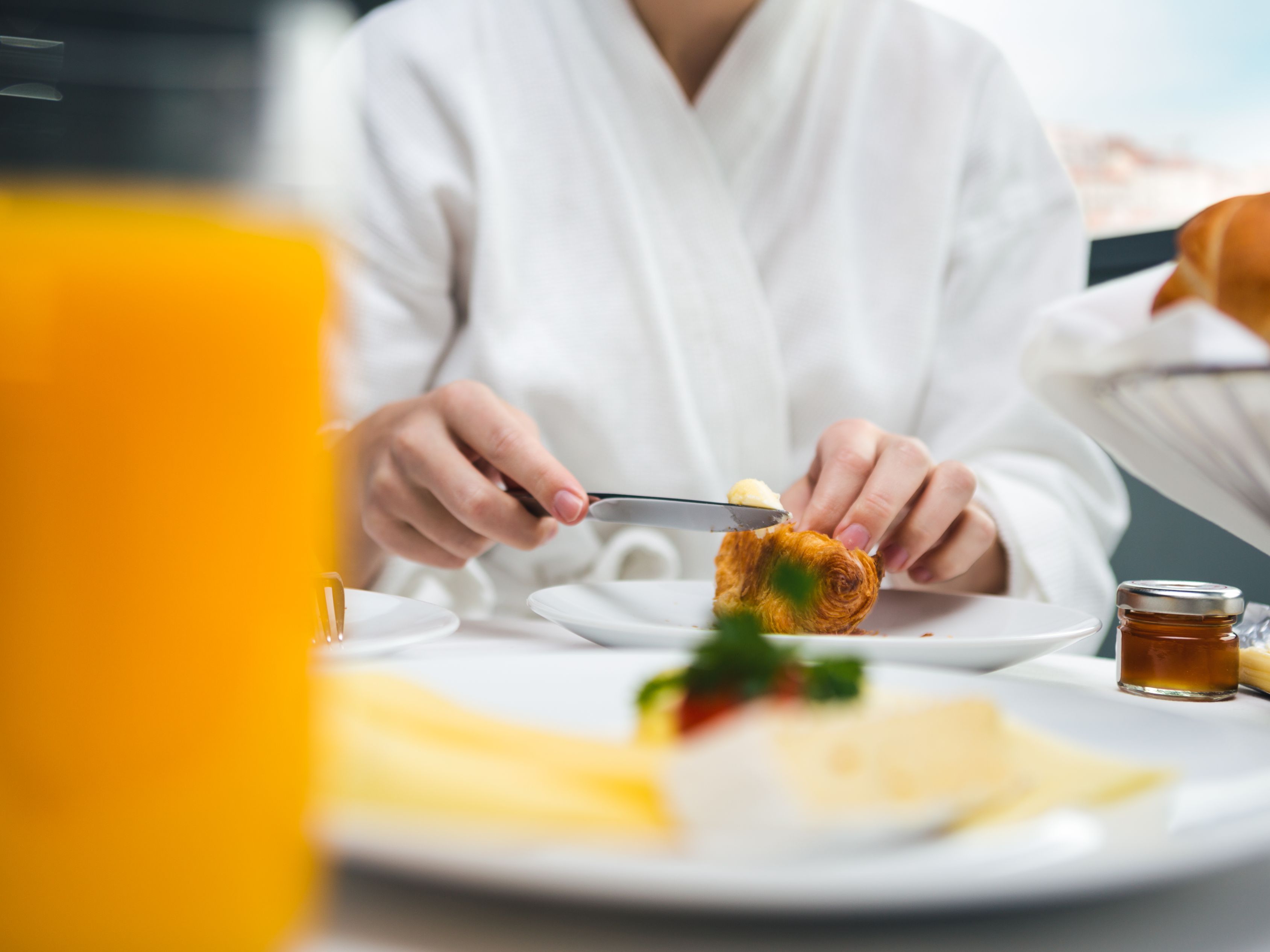 guest enjoying room service
