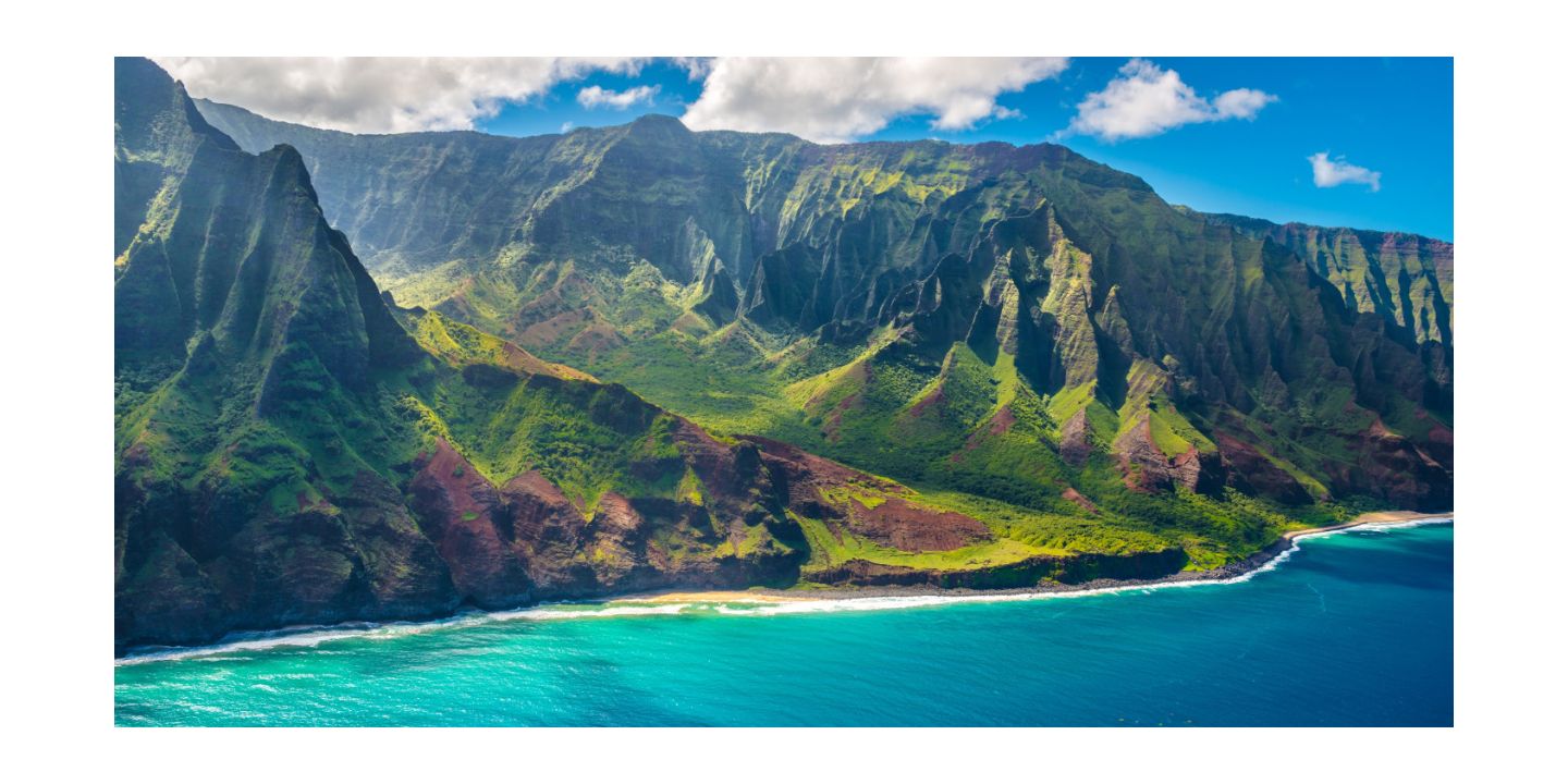 Rugged lush mountains on coast of kauai