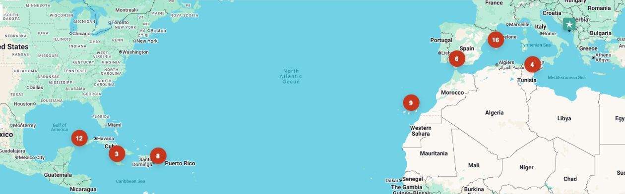 عرض خريطة مواقع منتجعات Iberostar Beachfront