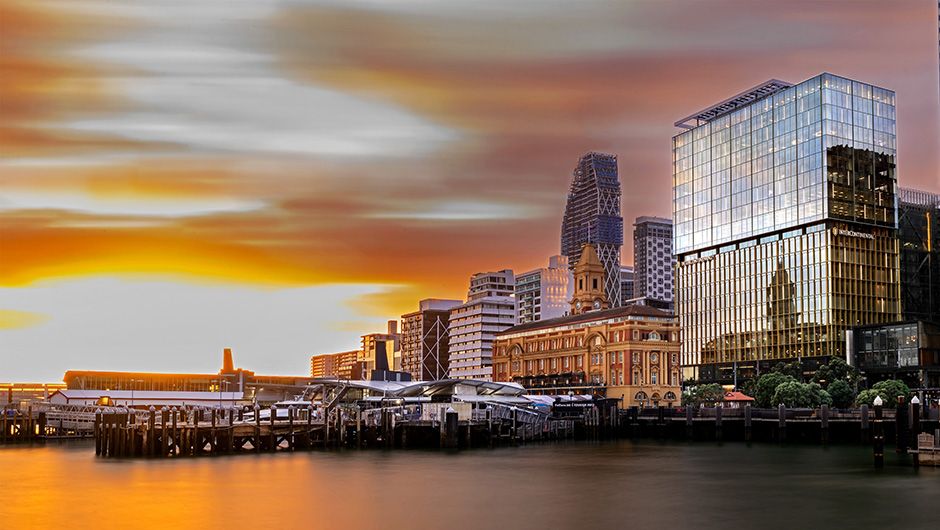 facade of InterContinental Auckland hotel building overlooking the harbour view