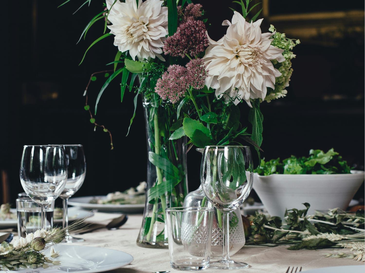 beautiful vase of flowers on a set table