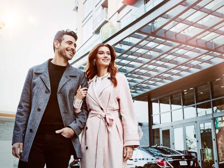 Man and woman laughing