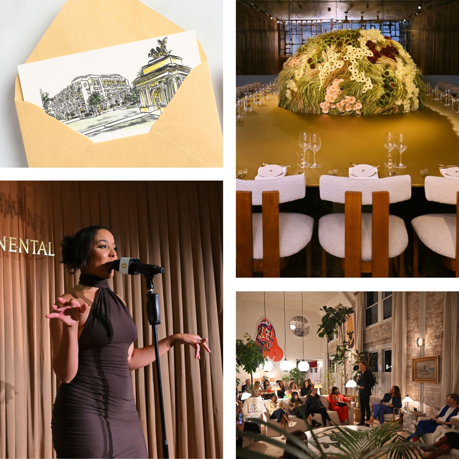 مجموعة صور تتضمن دعوة مرسومة باليد للاحتفال بأسبوع الموضة في لندن