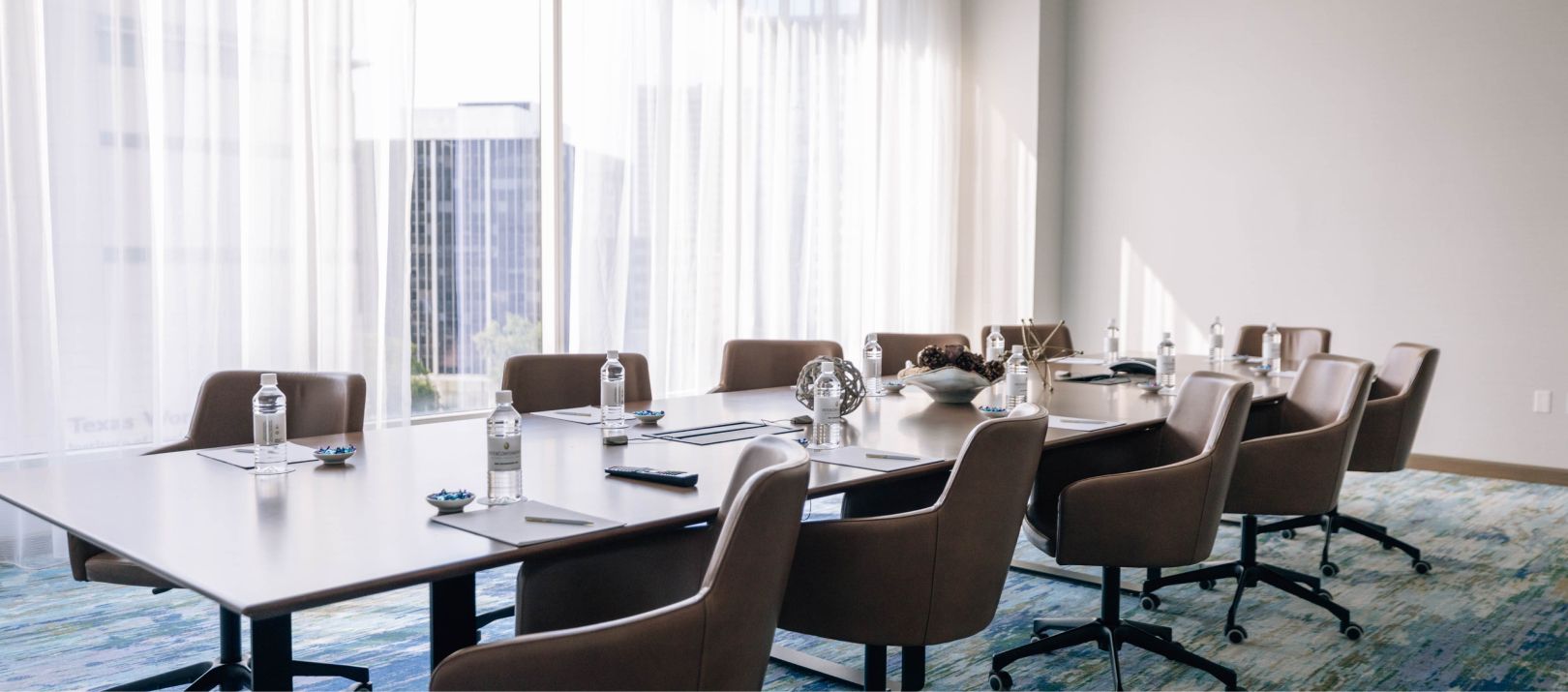 Boardroom table with eight chairs
