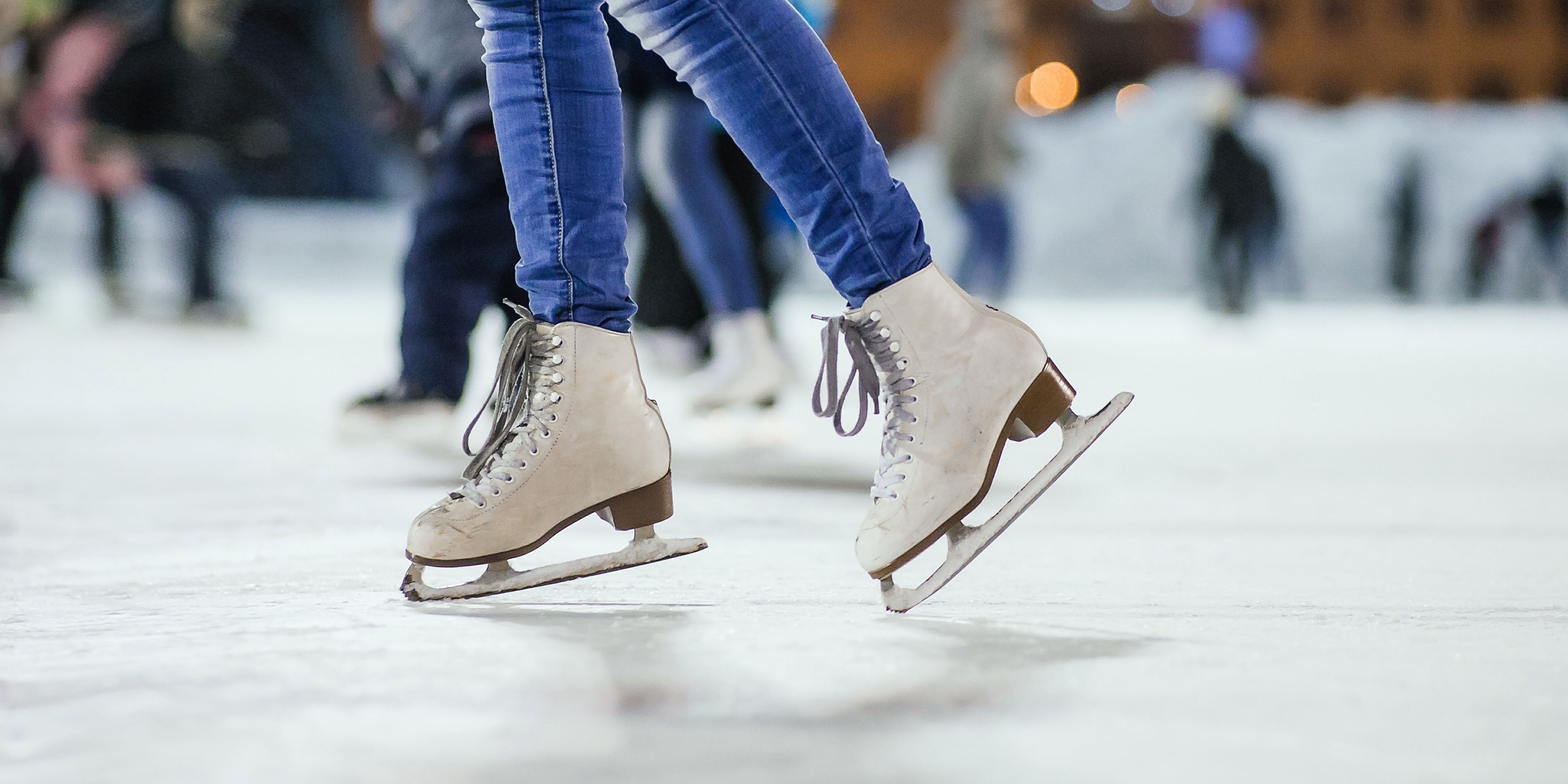 Close up of ice skater on the ice.