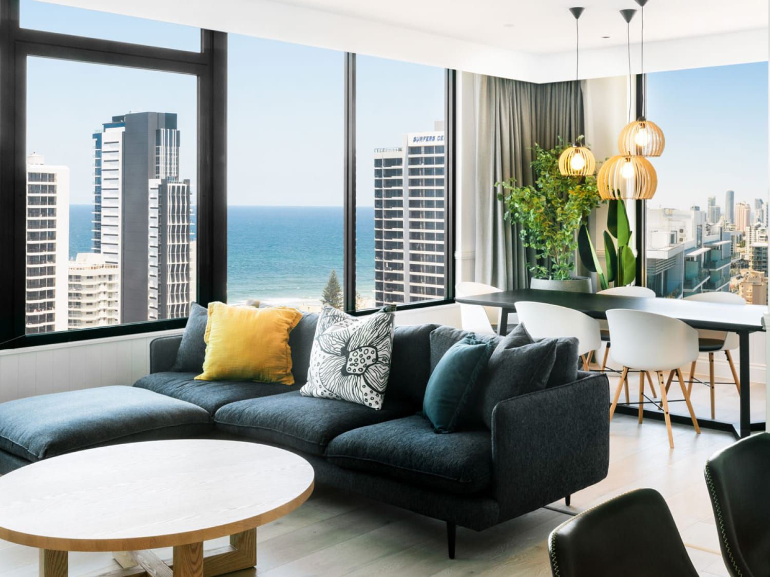The Entertainers Suite at voco Gold Coast features corner views from the sitting area.