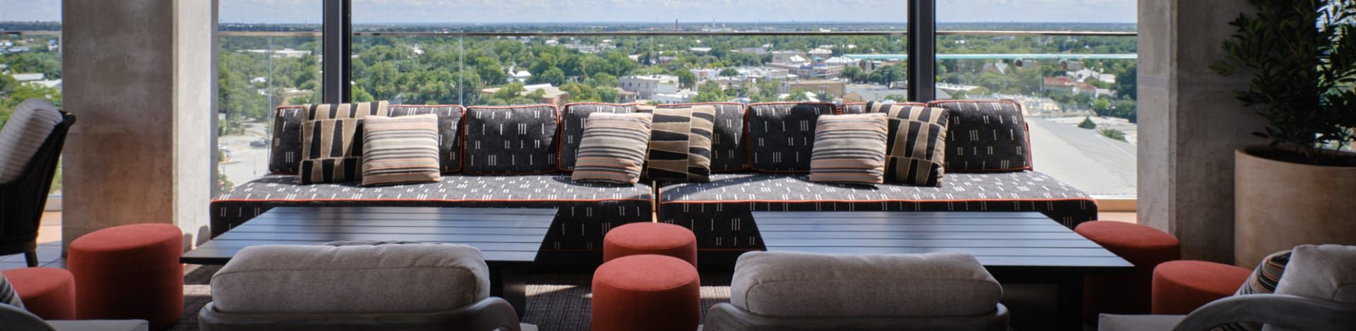 Views of San Antonio from the Tenfold Rooftop Lounge at Kimpton San Antonio – Riverwalk.