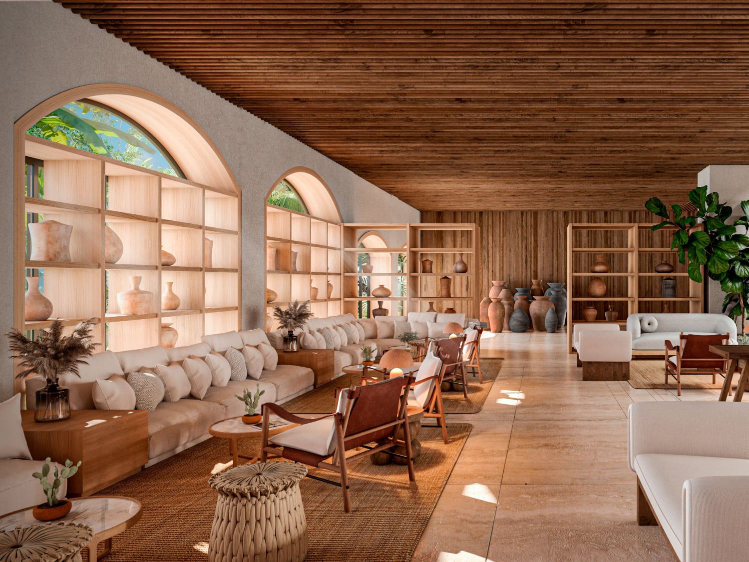Chic open lobby at Kimpton Tres Rios Riviera Maya