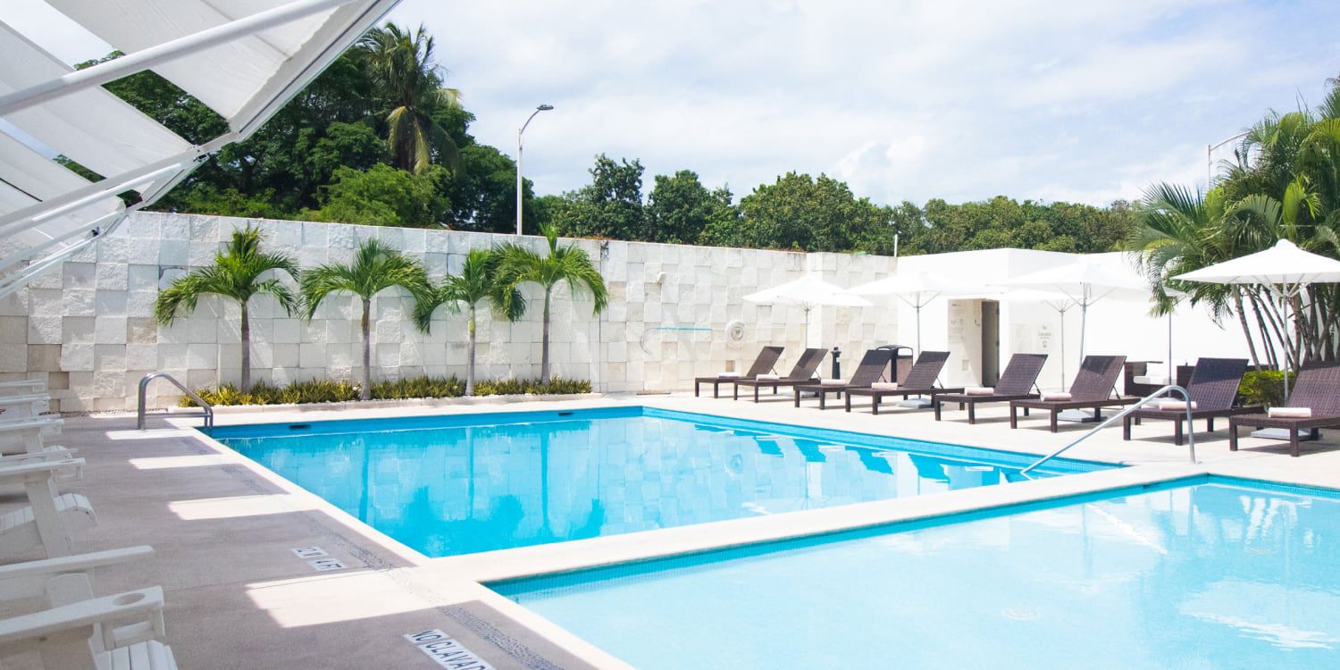 A sunny spring day by the pool.