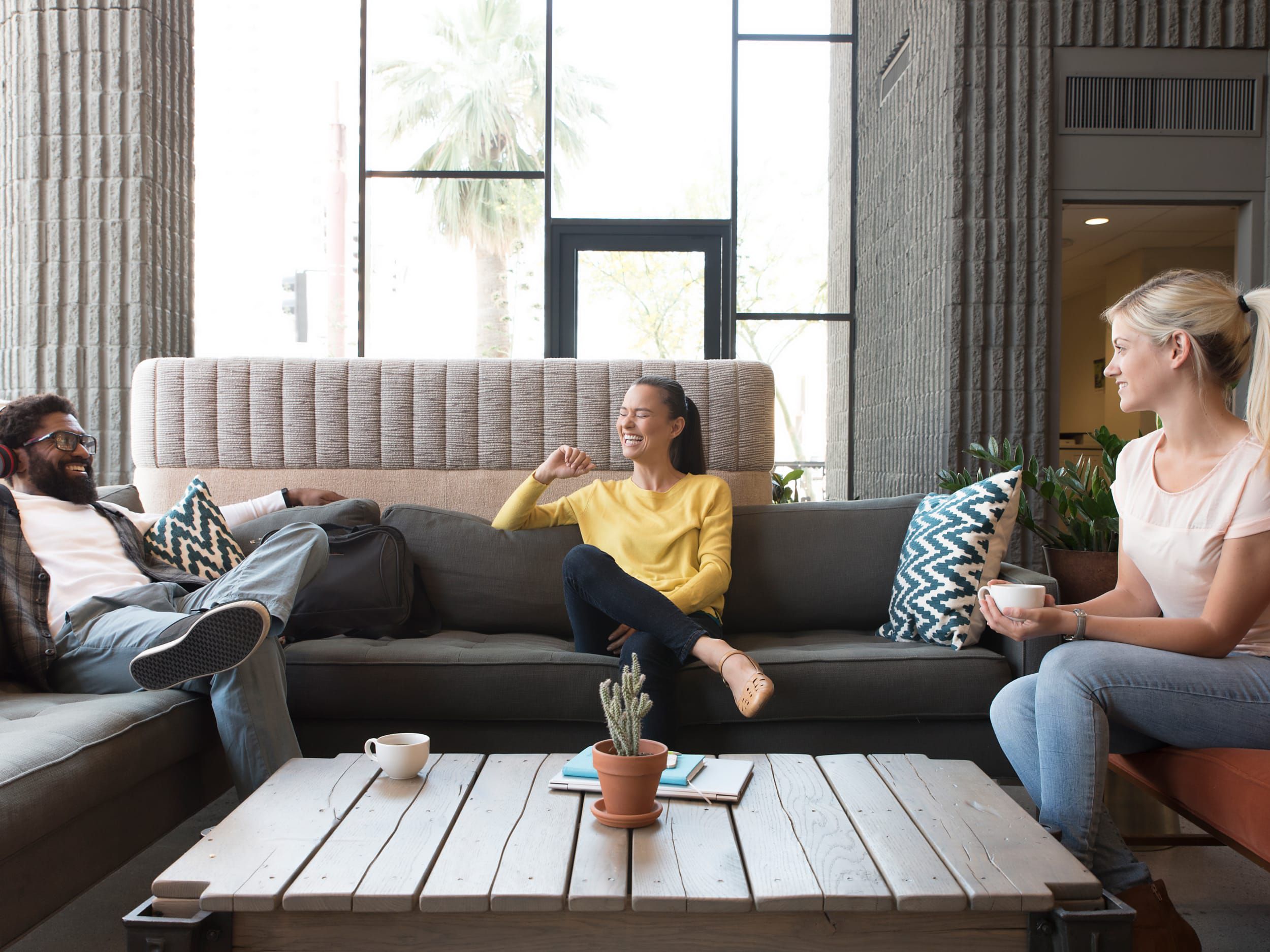 A group of people sitting on a couch