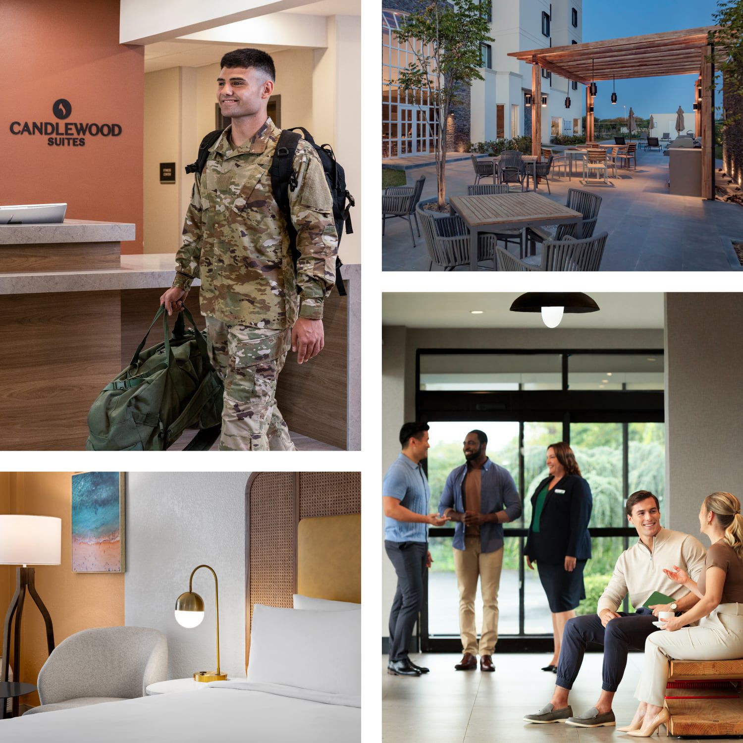 Spaces to relax or gather welcome guests at various hotel brands