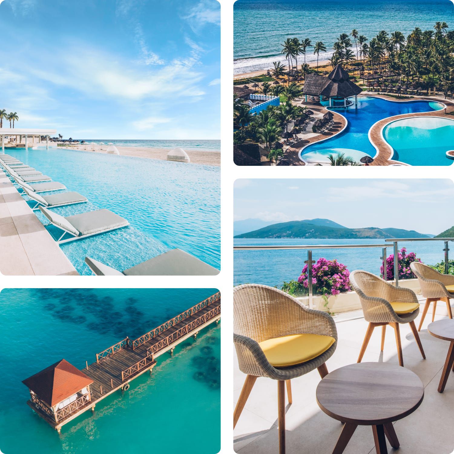 Collage de imágenes de los establecimientos de IHG Hotels and Resorts que incluyen desde bellos espacios del vestíbulo hasta habitaciones lujosas