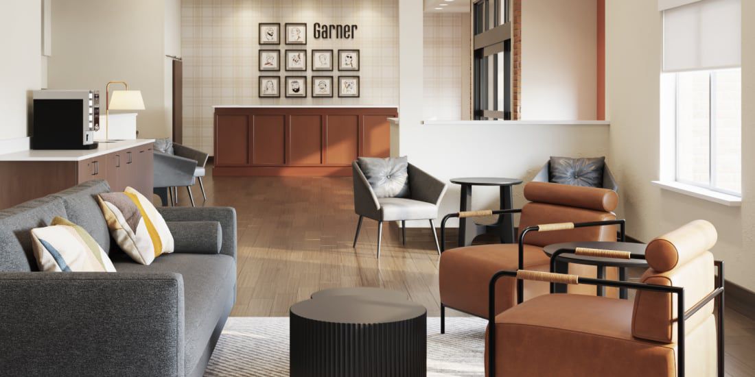 The welcoming lobby at Garner Hotel Butte.