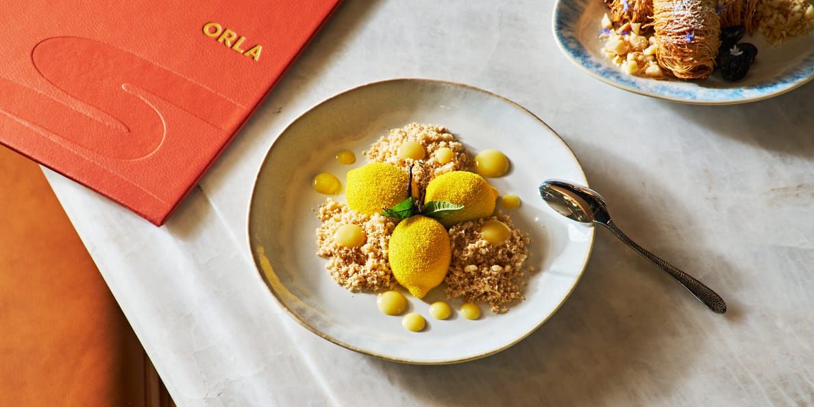 A refreshing lemony dessert plated to perfection at Orla.