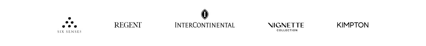 Banner showcasing logos for Six Senses, Regent, InterContinental, Vignette Collection, and Kimpton.