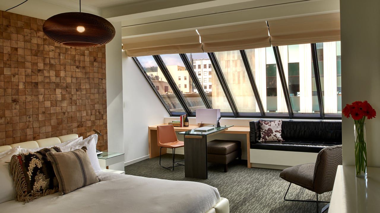 City views from a guest room at Kimpton Hotel Vintage Portland