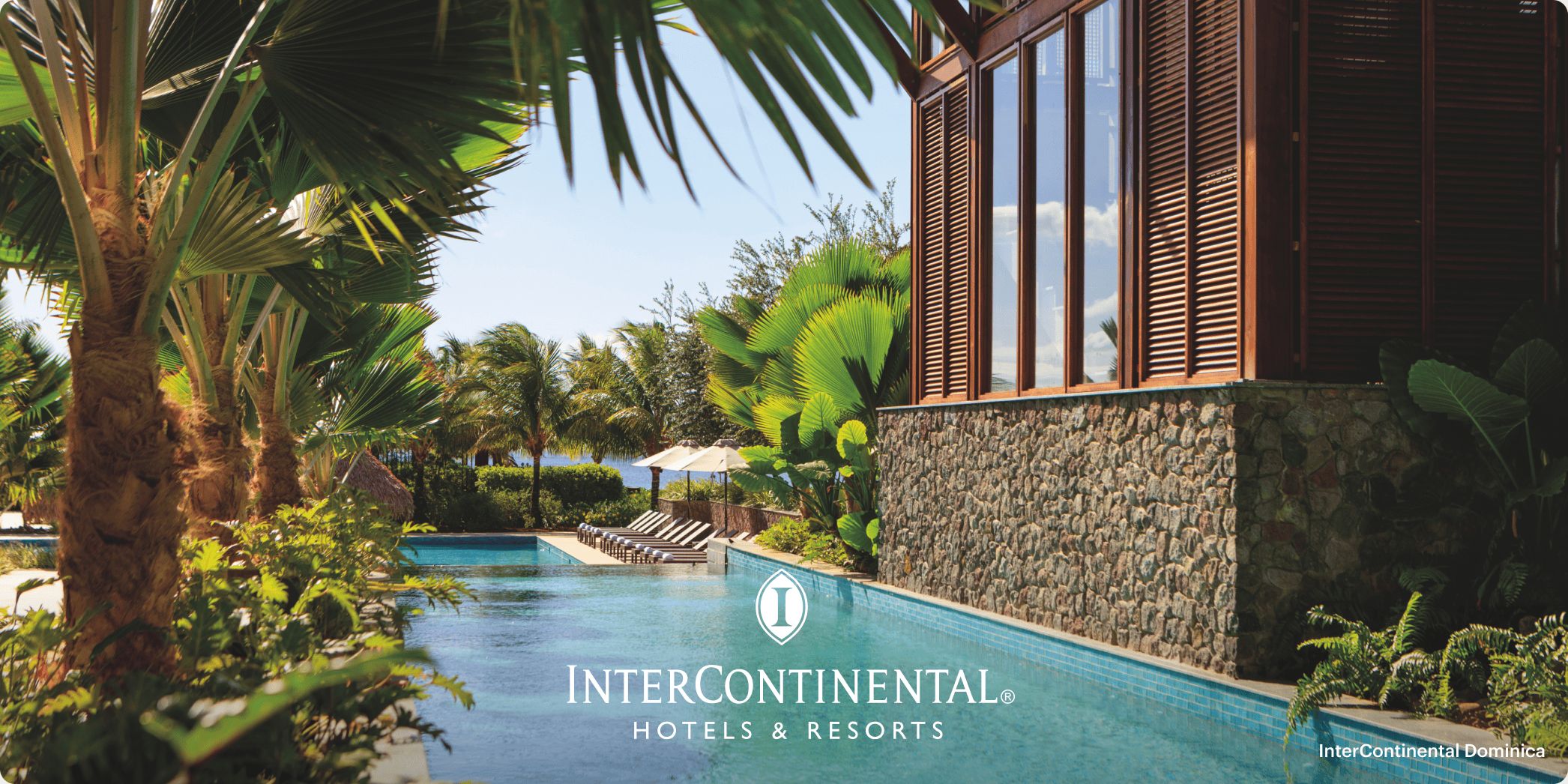 swimming pool surrounded by lush landscaping with ocean views