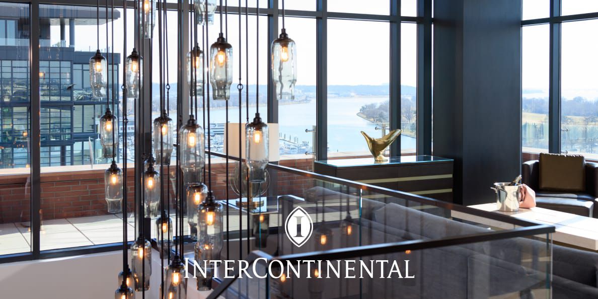 InterContinental Washington D.C. – The Wharf modern lounge with floor-to-ceiling windows and panoramic views