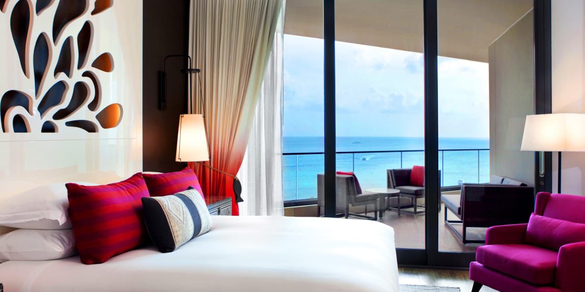 Kimpton Seafire Resort and Spa oceanfront luxury room with balcony in Grand Cayman