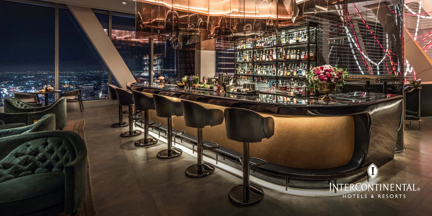 InterContinental Hotels & Resorts bar and lounge seating with city views