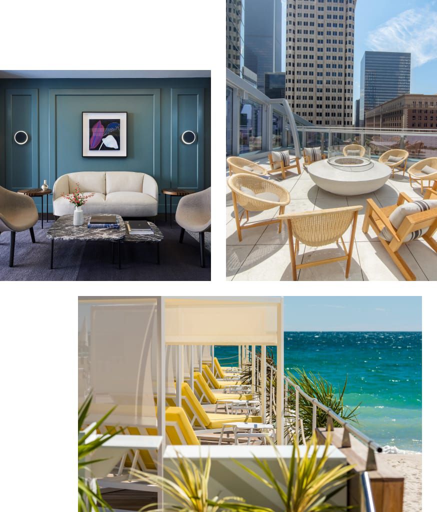 Collage of images of IHG Hotels and Resorts properties from beautiful lobby spaces to luxurious guest rooms