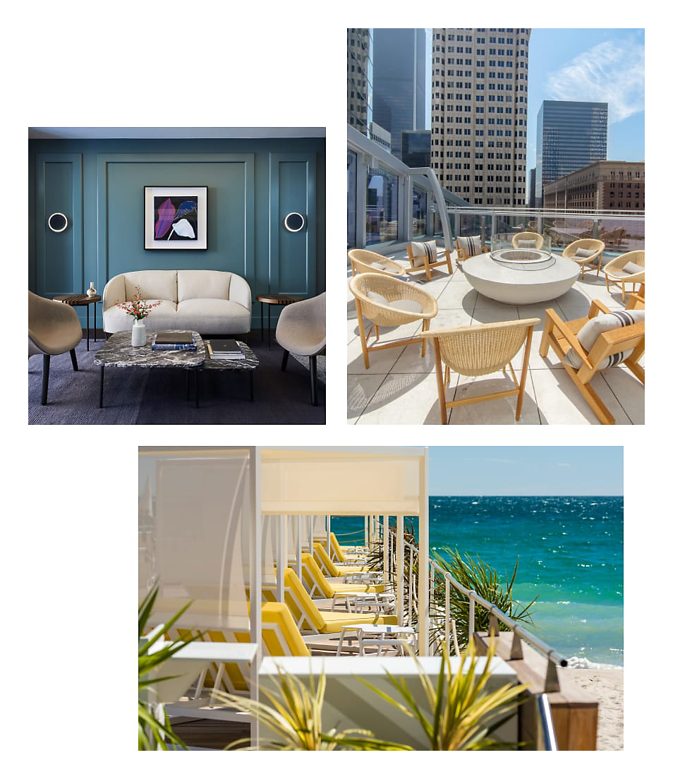 Collage of images of IHG Hotels and Resorts properties from beautiful lobby spaces to luxurious guest rooms