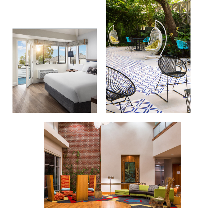 Collage of images of IHG Hotels and Resorts properties from beautiful lobby spaces to luxurious guest rooms