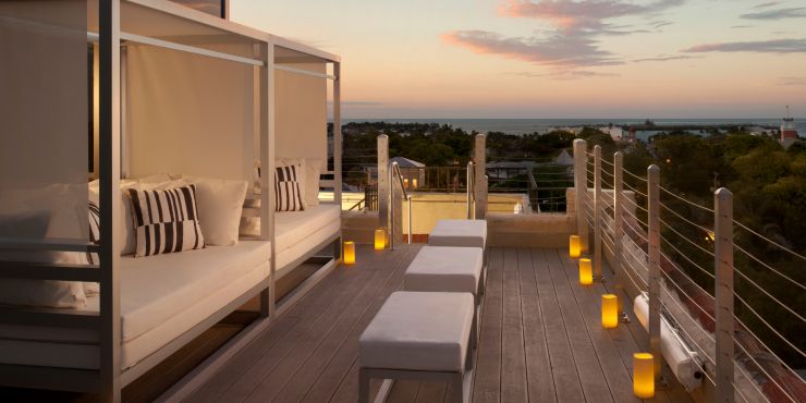 Hotel balcony with treetop view