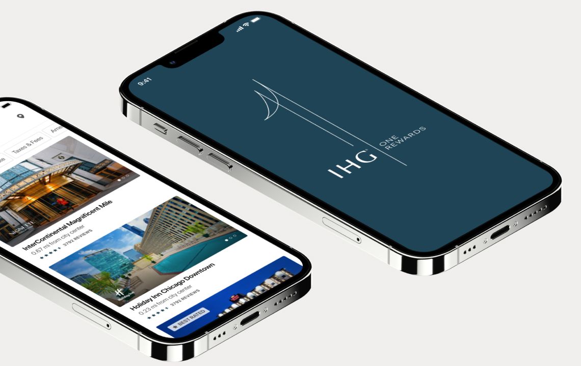 Phone with the IHG logo on screen