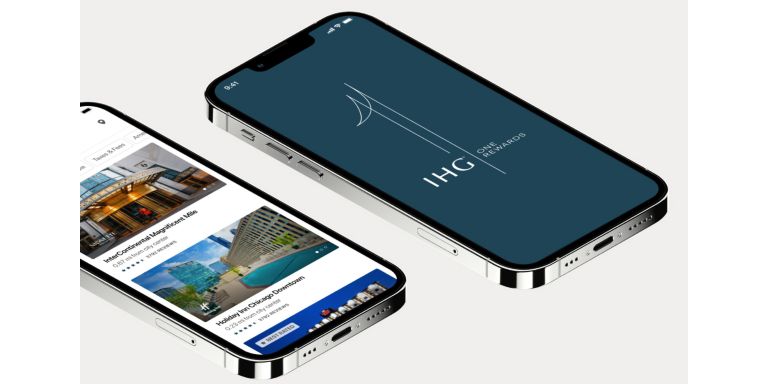 Phone screens with IHG One Rewards app