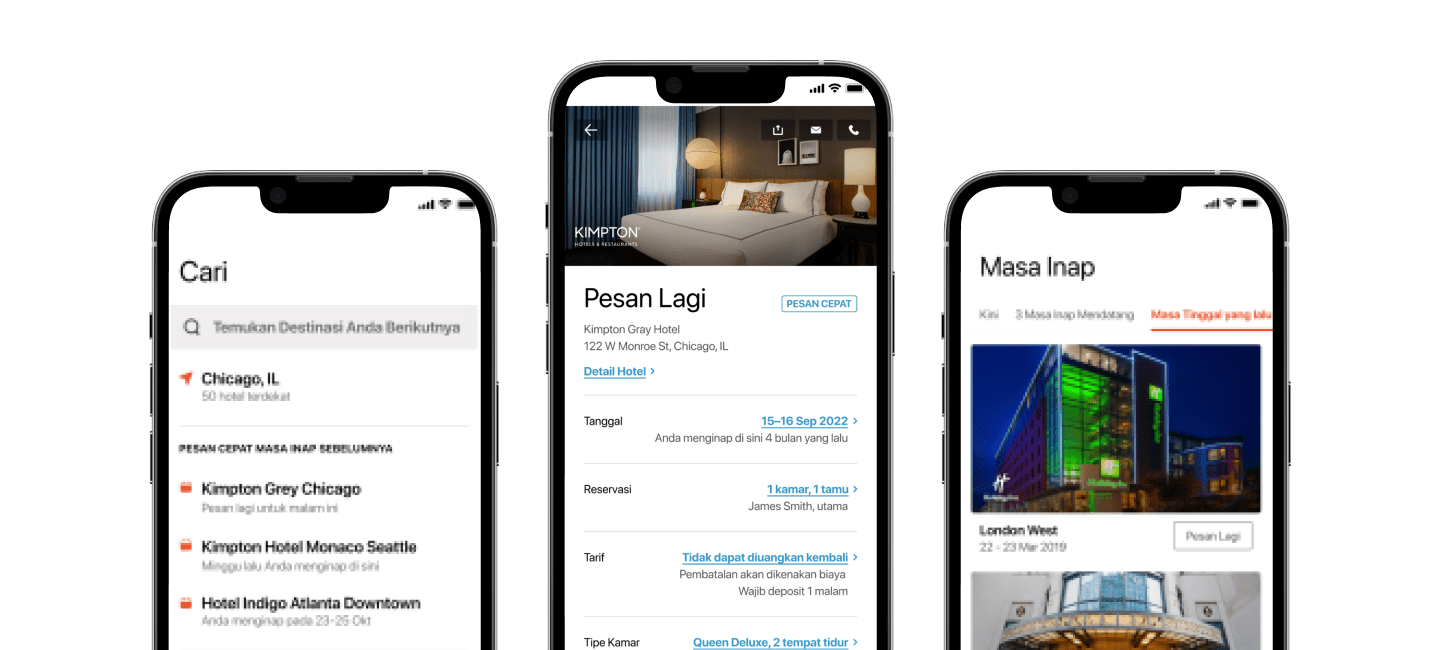 Tampilan alur pemesanan pada layar aplikasi IHG