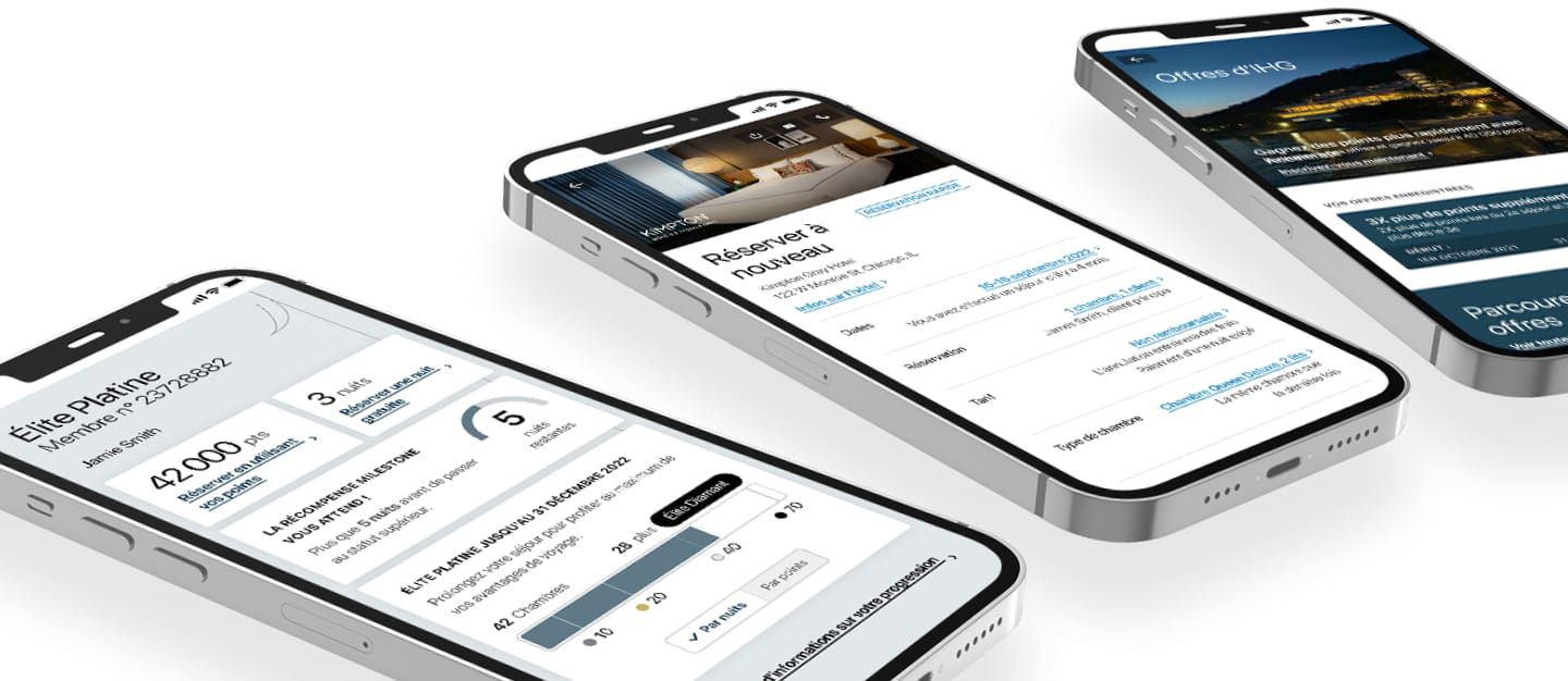 Image d’écrans de téléphone avec l’application IHG One Rewards