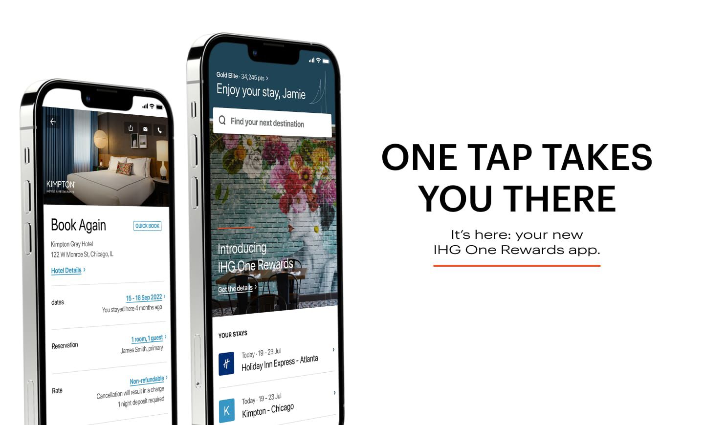 ONE TAP TAKES YOU THERE <br> It's here: your new <br> IHG One Rewards app.