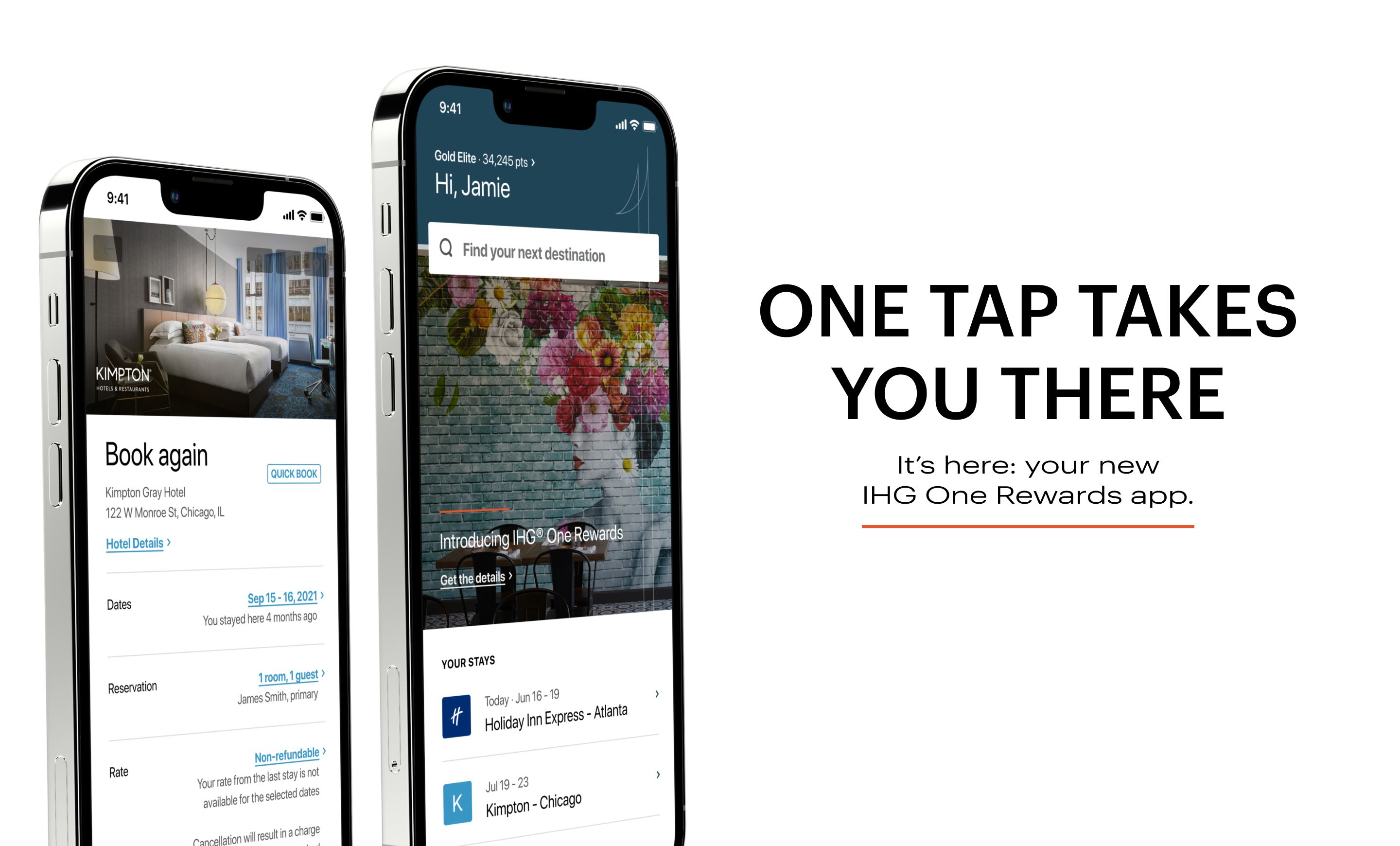 ONE TAP TAKES YOU THERE <br> It's here: your new <br> IHG One Rewards app.