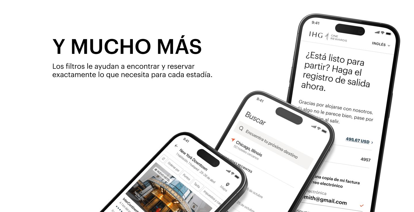 IHG app search and filter interface on phone screen