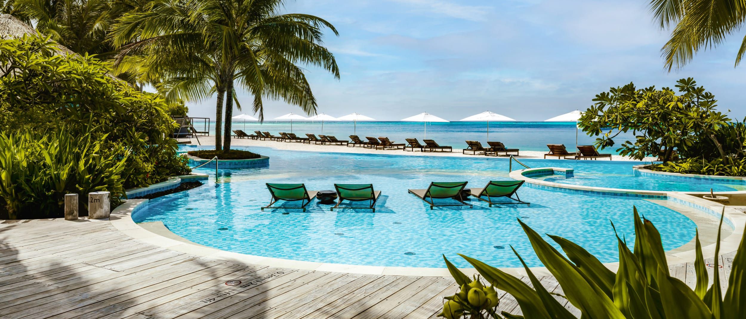 A poolside with ocean view
