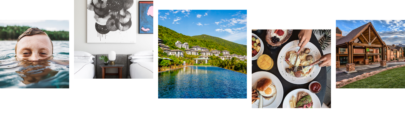 Collage of images representing the 17 brands and 6,000 destinations of IHG Hotels & Resorts