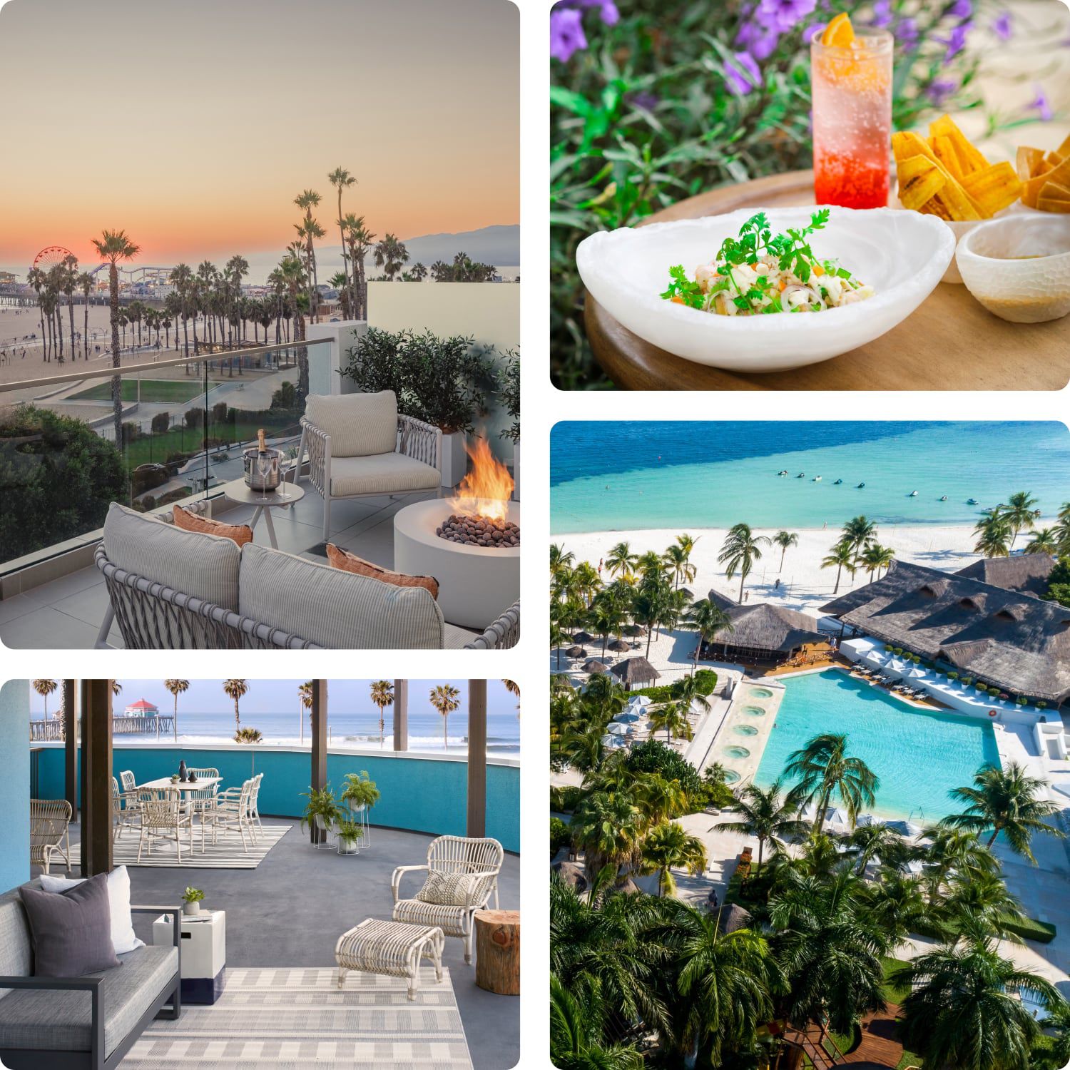 A collage of imagery capturing inspiring vacation views from IHG Hotels & Resorts' collection of luxury and premium hotels and resorts
