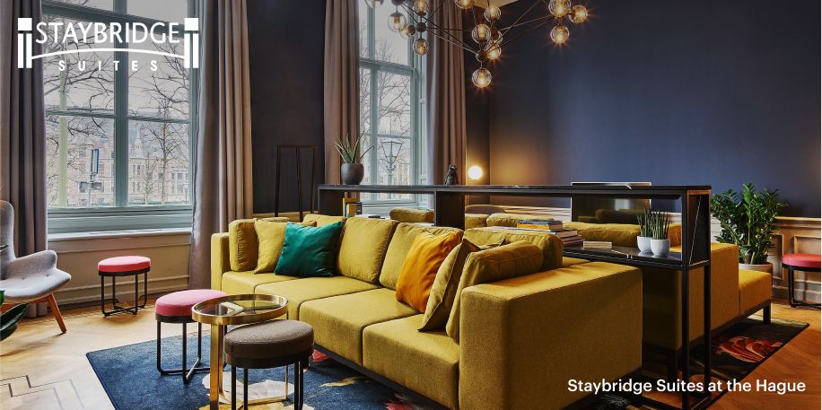  An interior shot of a stylish suite at the Staybridge Suites The Hague Parliament.