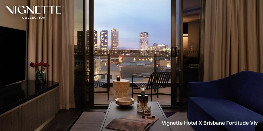  A vista para o centro da cidade a partir de um dos quartos do Vignette Hotel X Brisbane Fortitude Valley.