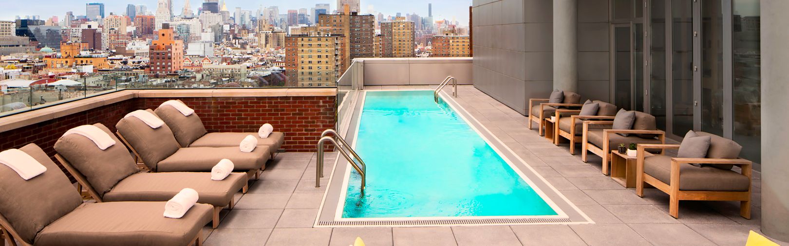 Rooftop outdoor pool overlooking New York City
