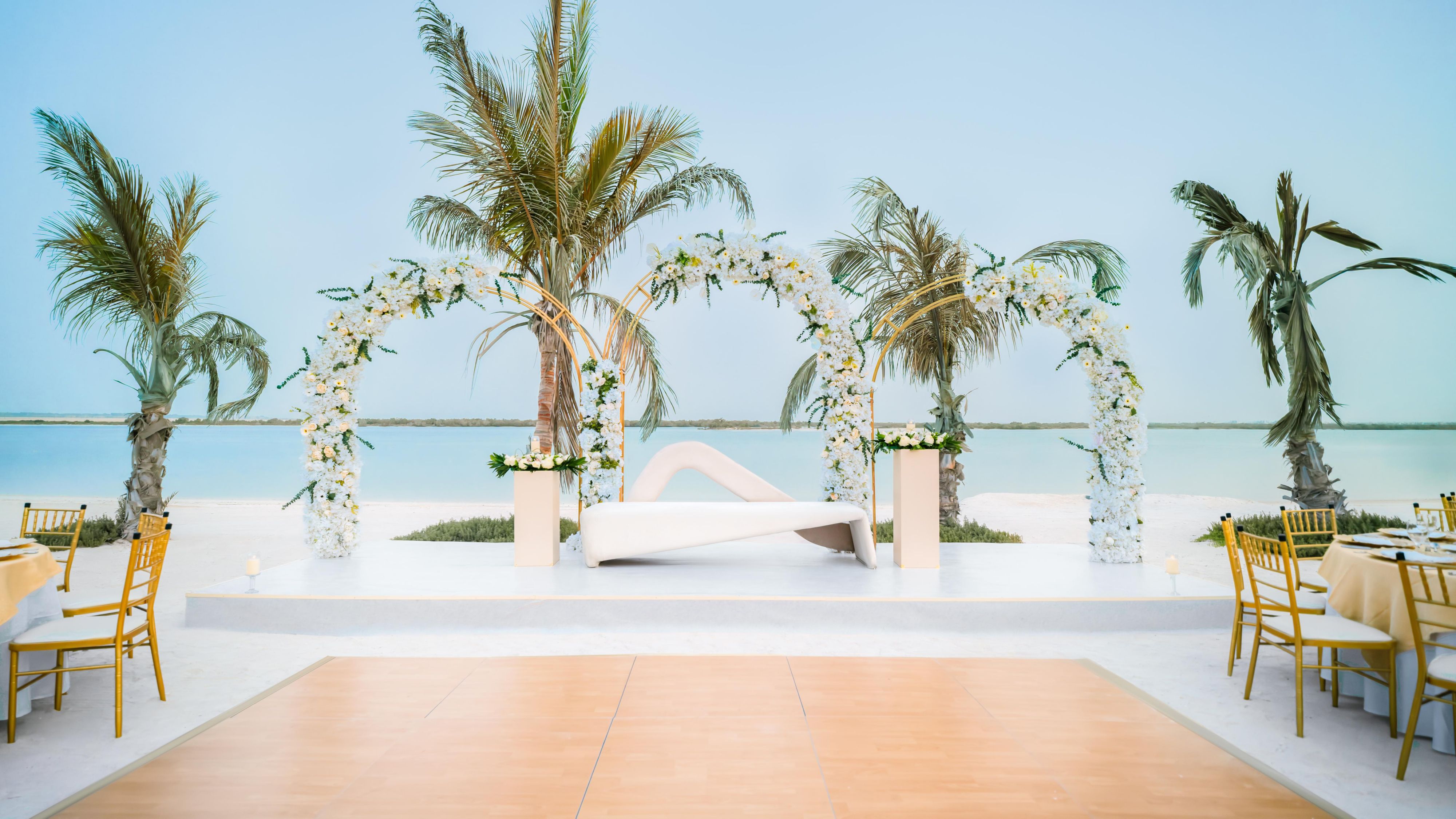 Special event setup on private Cyan Beach at Yas Plaza Mangroves