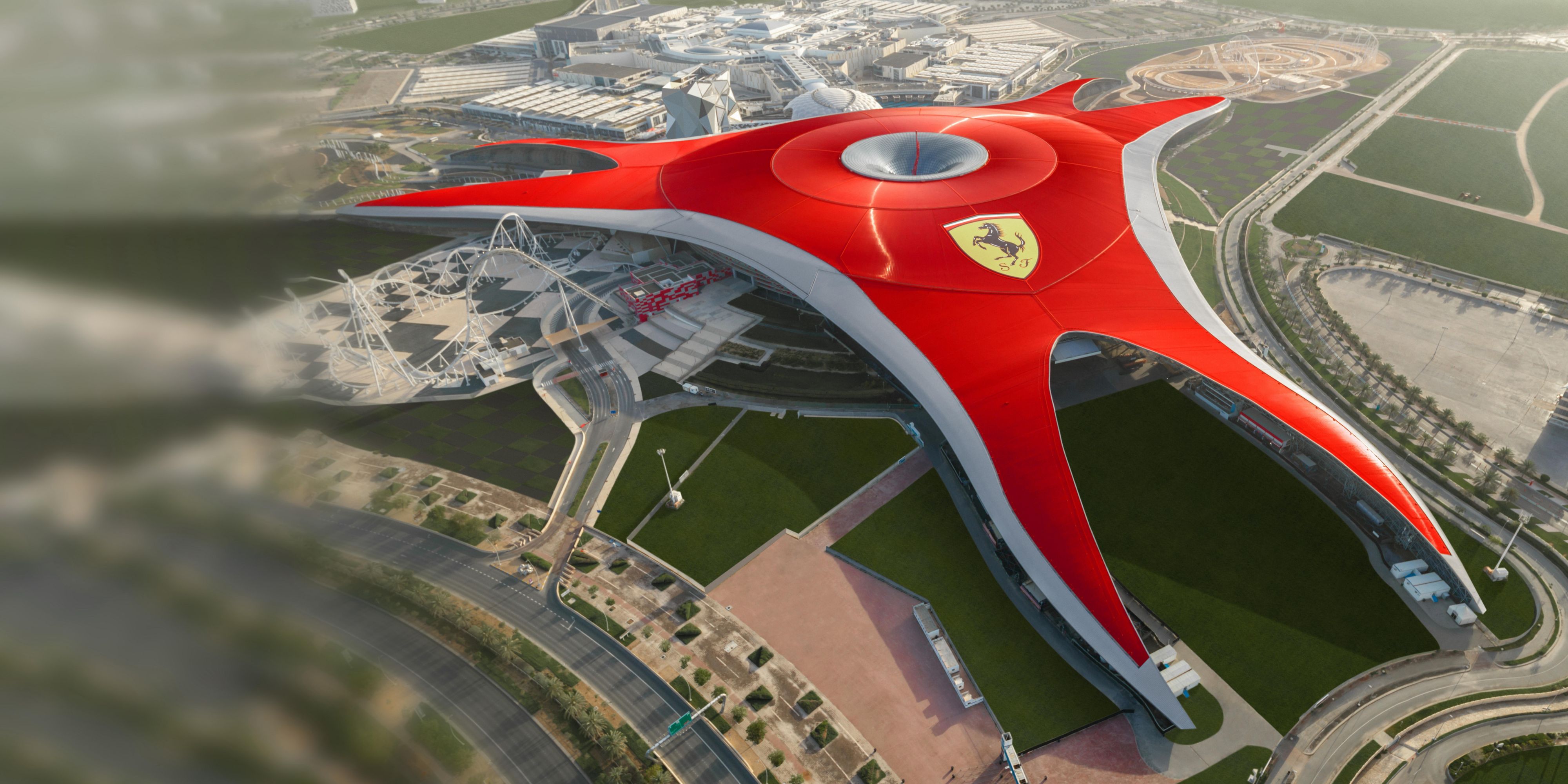 The iconic Ferrari World Yas Island steps from Yas Plaza Circuit