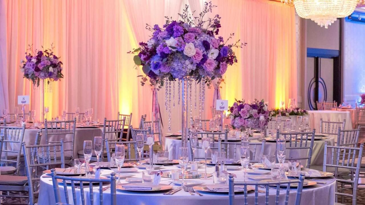 Banquet room dressed up for a wedding