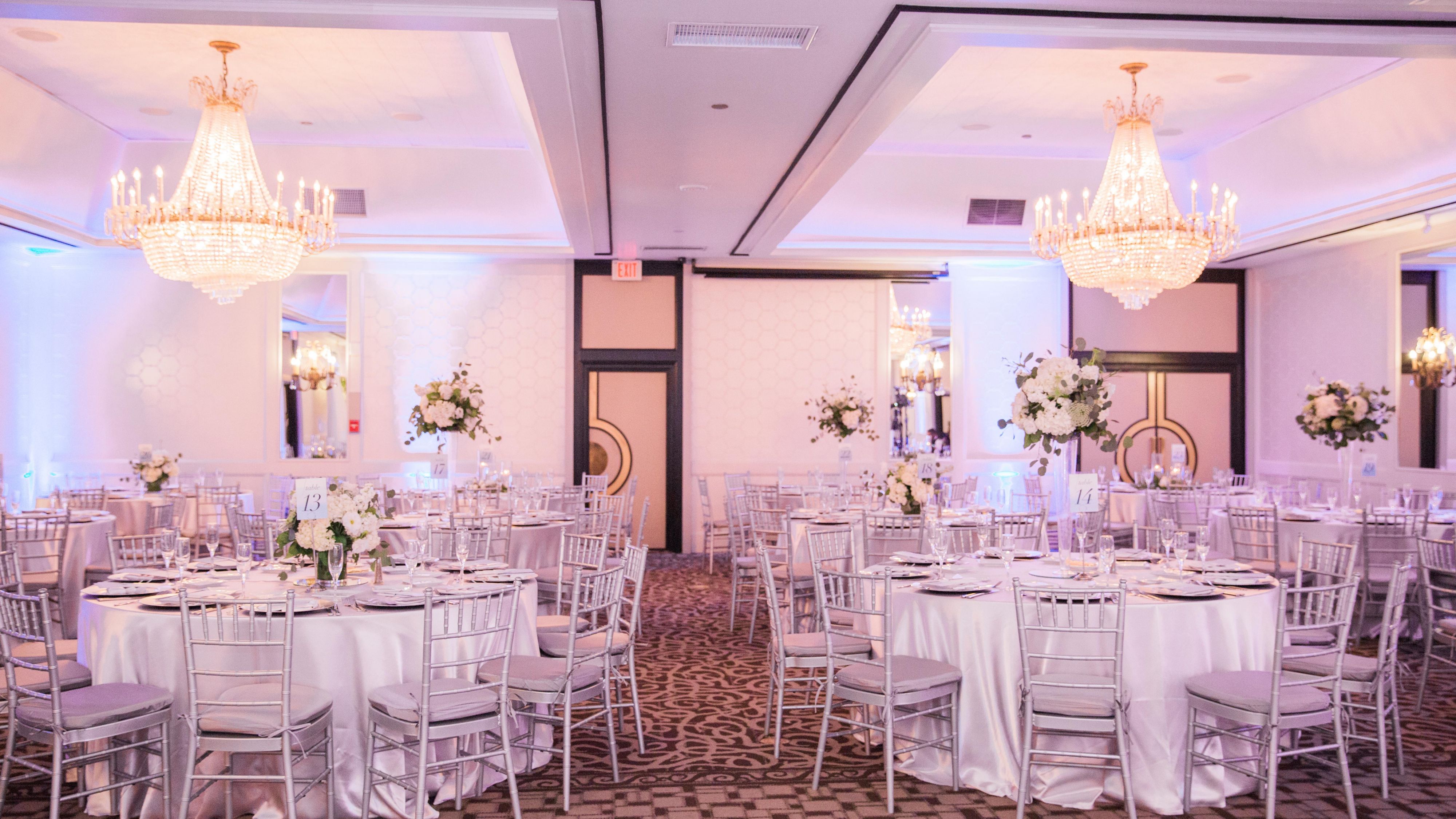 Banquet room dressed up for a wedding